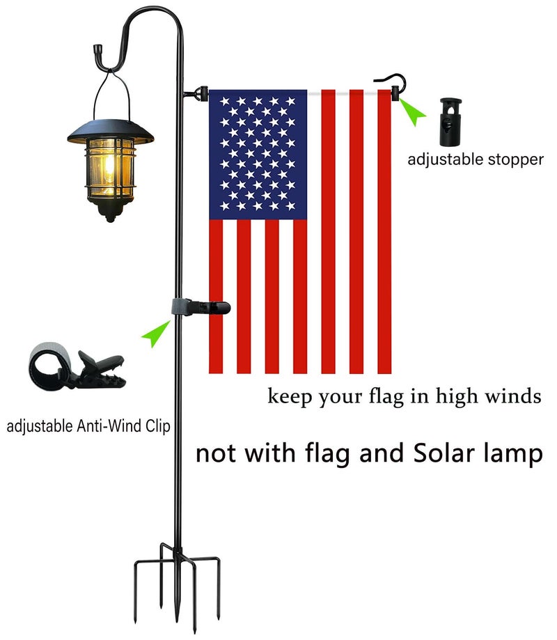 Akeydeco Garden Flag Stand and Shepherd Hook 48 Inch Garden Flag Pole Holder with one Tiger Clip and two Spring Stoppers for Bird-Feeder Lantern Plant-Hook Garden-Stake Seasonal Flags - Image 5